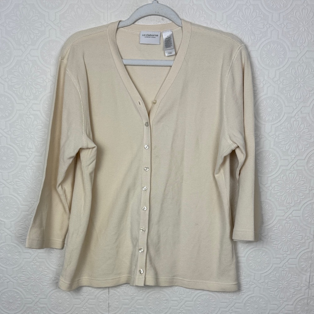 Vintage Liz Claiborne Lizwear‎ Cream Button Front Cardigan Sweater Size Large
